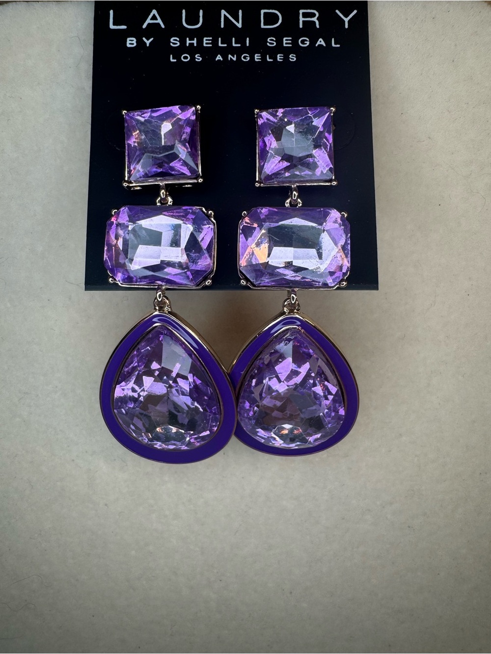 New Laundry By Shelli Segal Purple Faceted Teardrop Drop Earrings